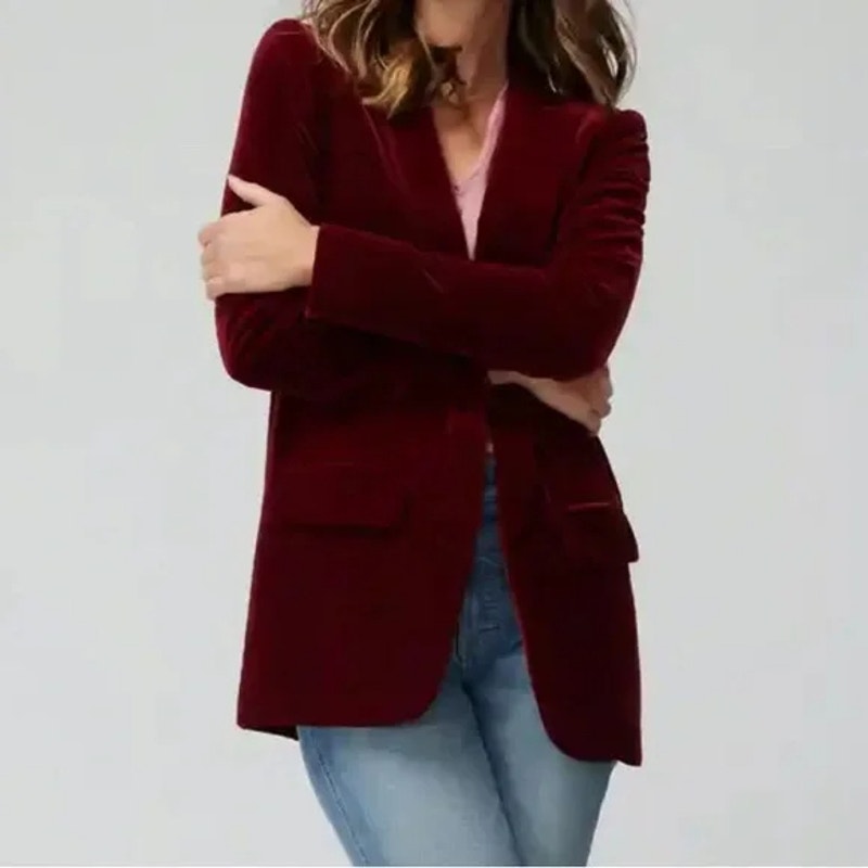 Whbm White House Black Market Sz 6 Red Wine Velvet Relaxed Boyfriend Blazer